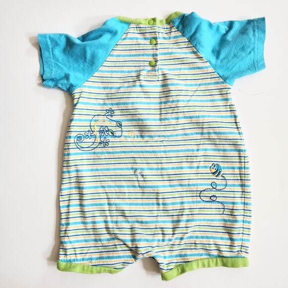 Okie Dokie Turquoise & Green Striped Chameleon Baby Cotton Romper Size 18 Months - Picture 2 of 6